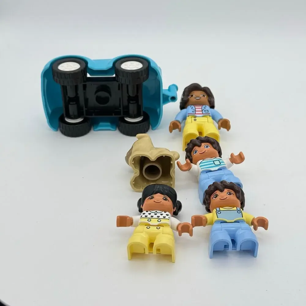 LEGO Duplo People Blue Car Mom Three Kids Dog Set of 6 Little People